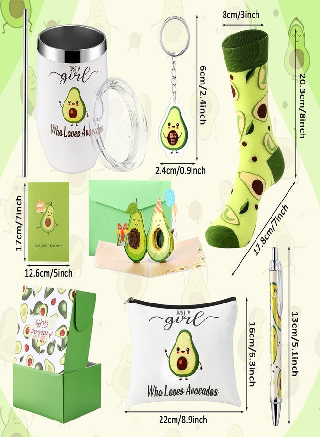 Singhoow 6 Pcs Funny Gift Baskets for Women Girls Pickle Avocado Socks with Vegetable Animals Makeup Bag Insulated Tumbler Keychain Greeting Card Pen for Christmas Birthday Party(Avocados) - Image 2